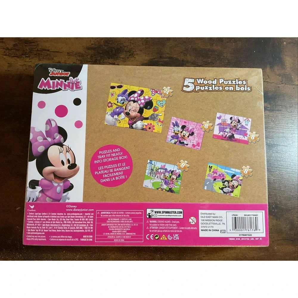Minnie Mouse Puzzle Set of 5 Wood Puzzles Disney Junior Kids Present In Wood Box